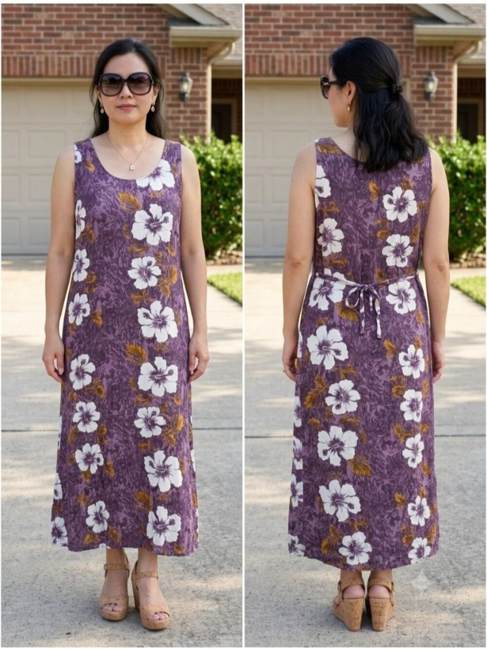 Vtg 90s Coconut Pier Floral Rayon Maxi Dress Womens Medium Purple Hibiscus